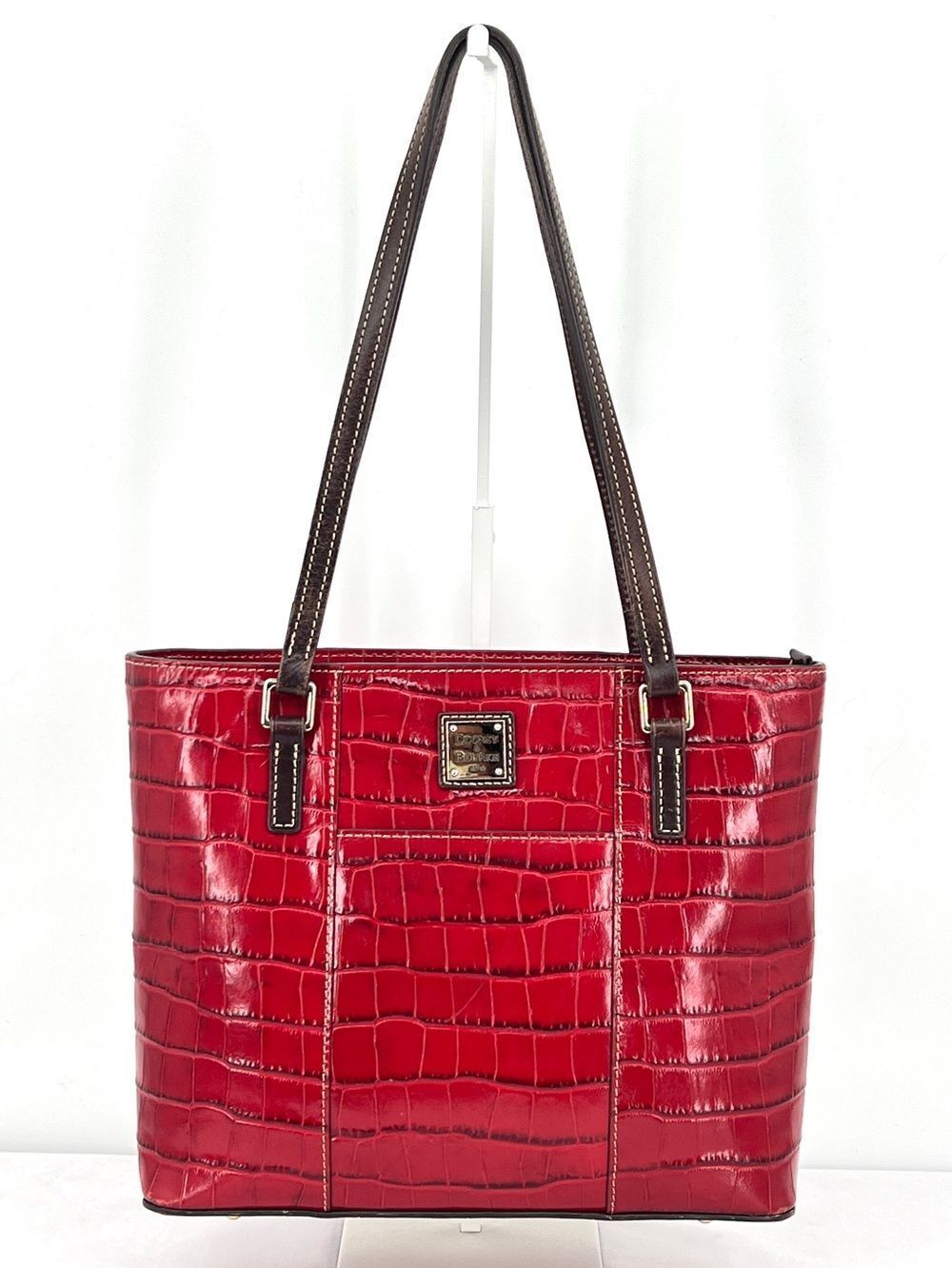 Dooney & Bourke Croco Embossed Red Leather Lexington Shopper Tote Shoulder Bag